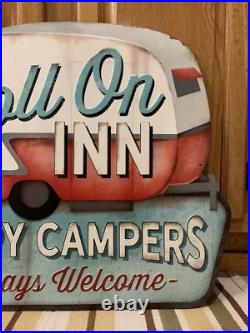 Happy Campers Welcome Sign Roll On In Tent Outdoors Camp Lake RV Vintage Style Happy Campers Welcome Sign Roll On In Tent Outdoors Camp Lake RV Vintage Style