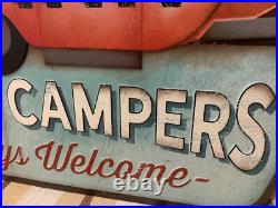 Happy Campers Welcome Sign Roll On In Tent Outdoors Camp Lake RV Vintage Style Happy Campers Welcome Sign Roll On In Tent Outdoors Camp Lake RV Vintage Style