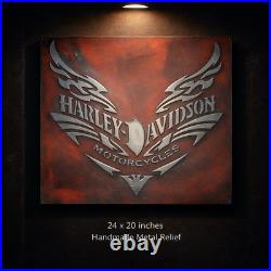 Harley Davidson Metal Sign Handmade Cast Relief Vintage Garage Wall Decor