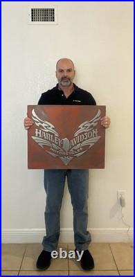 Harley Davidson Metal Sign Handmade Cast Relief Vintage Garage Wall Decor