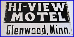 Hi-View Motel / Glenwood, Minnesota / Vintage Metal Advertising Sign / 28 x 16