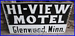 Hi-View Motel / Glenwood, Minnesota / Vintage Metal Advertising Sign / 28 x 16