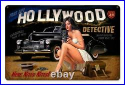 Hollywood Detective Movie Star Pin Up Metal Sign by Greg Hildebrandt