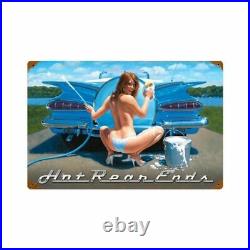 Hot Rear Ends Classic Car Wash Pin Up Metal Sign by Greg Hildebrandt
