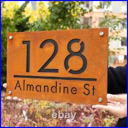 House Number Rustic Sign Street Name Address Plaque Rusted Steel