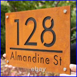 House Number Rustic Sign Street Name Address Plaque Rusted Steel