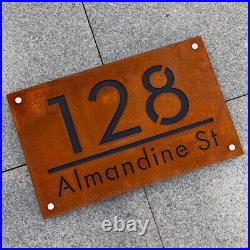 House Number Rustic Sign Street Name Address Plaque Rusted Steel