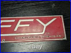 Huffy Metal Advertising Sign Hufford Industries Charlevoix Michigan MI Vintage