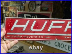 Huffy Metal Advertising Sign Hufford Industries Charlevoix Michigan MI Vintage