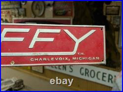 Huffy Metal Advertising Sign Hufford Industries Charlevoix Michigan MI Vintage