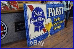 Huge Rare Vintage Pabst Blue Ribbon Metal Beer Sign 8ft by 4ft 1950's 60's era