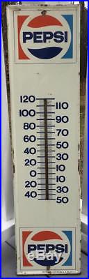 Huge Vtg Original Pepsi Cola Metal Soda Advertising Thermometer Sign Works 28