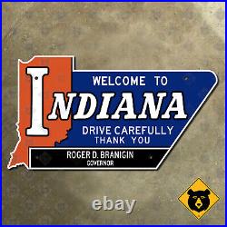 Indiana state line highway marker road sign 1965 Drive Safely 24x13 governor