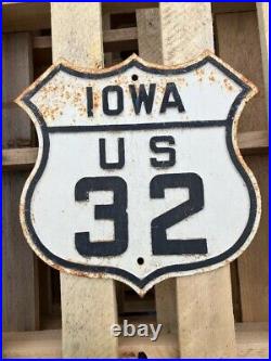 Iowa 32 US Hwy State Road Route Sign Cast Iron Highway RARE