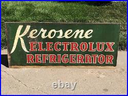 KEROSENE Electrolux REFRIGERATOR 59x25 Vintage Metal ELECTROLUX c1940 Old SIGN
