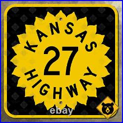 Kansas K-27 state route highway marker road sign sunflower Goodland 1948 15x15