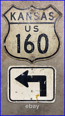 Kansas US highway 160 route marker and arrow road sign PAIR 1950s 1960s shield