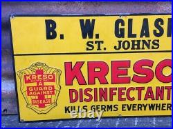 Kreso Disinfectant Sign Vintage Metal Sign B. W. Glaspie St. John's American Art