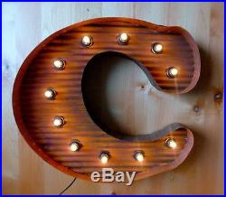 LARGE VINTAGE STYLE LIGHT UP MARQUEE LETTER C, 24 TALL industrial rustic sign