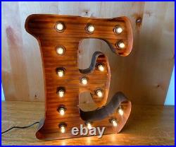 LG BROWN VINTAGE STYLE LIGHT UP MARQUEE LETTER E, 24 TALL novelty rustic sign