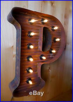 LG BROWN VINTAGE STYLE LIGHT UP MARQUEE LETTER P, 24 TALL novelty metal sign