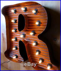 LG BROWN VINTAGE STYLE LIGHT UP MARQUEE LETTER R, 24 TALL novelty metal sign