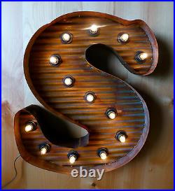 LG BROWN VINTAGE STYLE LIGHT UP MARQUEE LETTER S, 24 TALL metal rustic sign