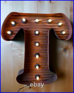 LG BROWN VINTAGE STYLE LIGHT UP MARQUEE LETTER T, 24 TALL metal rustic sign