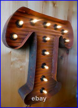 LG BROWN VINTAGE STYLE LIGHT UP MARQUEE LETTER T, 24 TALL metal rustic sign