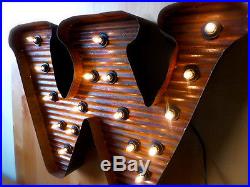LG BROWN VINTAGE STYLE LIGHT UP MARQUEE LETTER W, 24 TALL metal rustic sign