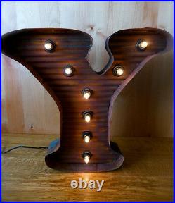 LG BROWN VINTAGE STYLE LIGHT UP MARQUEE LETTER Y, 24 TALL metal rustic sign