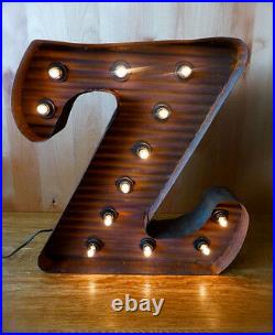 LG BROWN VINTAGE STYLE LIGHT UP MARQUEE LETTER Z, 24 TALL metal rustic sign