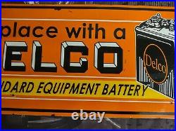Large 1949 Double Sided Vintage Delco Batteries Battery Porcelain Metal Sign