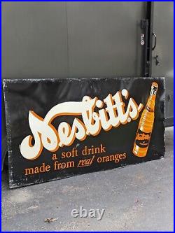 Large 1955 Nesbitt's Orange Soda Single Sided Sign 4' x 8' Old & Original