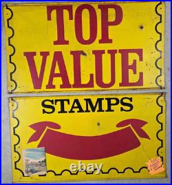 Large Metal Vintage Top Value Stamps Sign 40 X 72 1969 Nice Old Sign Dated