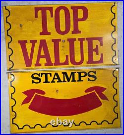 Large Metal Vintage Top Value Stamps Sign 40 X 72 1969 Nice Old Sign Dated