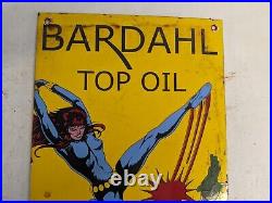 Large Old Vintage 1955 Bardahl Top Oil Porcelain Gas Station Pump Metal Sign