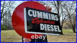 Large Old Vintage Cummins Diesel Engine Auto Gasoline Porcelain Heavy Metal Sign