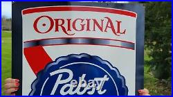 Large Old Vintage Drink Pabst Blue Ribbon Beer Bar Porcelain Heavy Metal Sign