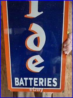Large Old Vintage Exide Battery Porcelain Metal Gas Station Sign Batteries
