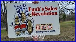Large Old Vintage Funk's Sales Revolution Corn Far Porcelain Heavy Metal Sign