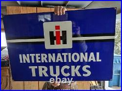 Large Old Vintage International Harvester Trucks Porcelain Heavy Metal Sign