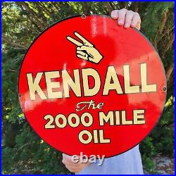 Large Old Vintage Kendall 2000 Motor Oil Gasoline Porcelain Heavy Metal Sign