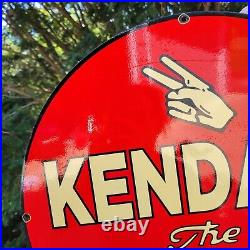 Large Old Vintage Kendall 2000 Motor Oil Gasoline Porcelain Heavy Metal Sign