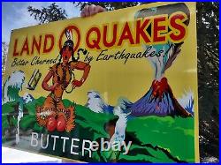 Large Old Vintage Land O Lakes Butter Quakes Porcelain Heavy Metal Sign Indian