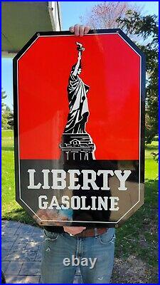Large Old Vintage Liberty Gasoline Motor Oil Porcelain Heavy Gas Metal Sign