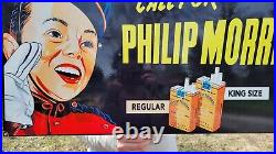 Large Old Vintage Phillip Morris Tobacco Cigarettes Porcelain Heavy Metal Sign