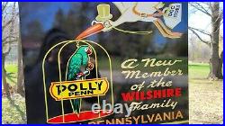 Large Old Vintage Polly Penn Gasoline Motor Oil Porcelain Heavy Metal Gas Sign
