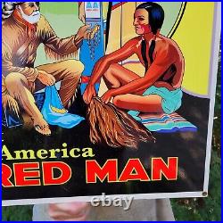 Large Old Vintage Red Man Tobacco Cigar Leaf Smoke Porcelain Heavy Metal Sign