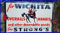 Large Old Vintage Wichita's Strong's Overall Pants Porcelain Heavy Metal Sign